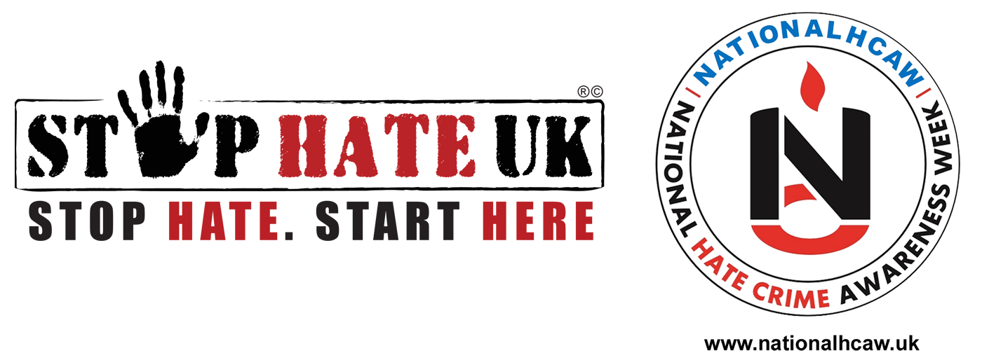 Logo of National Hate Crime Awareness Week. Slogan: "Stop Hate. Start Here."