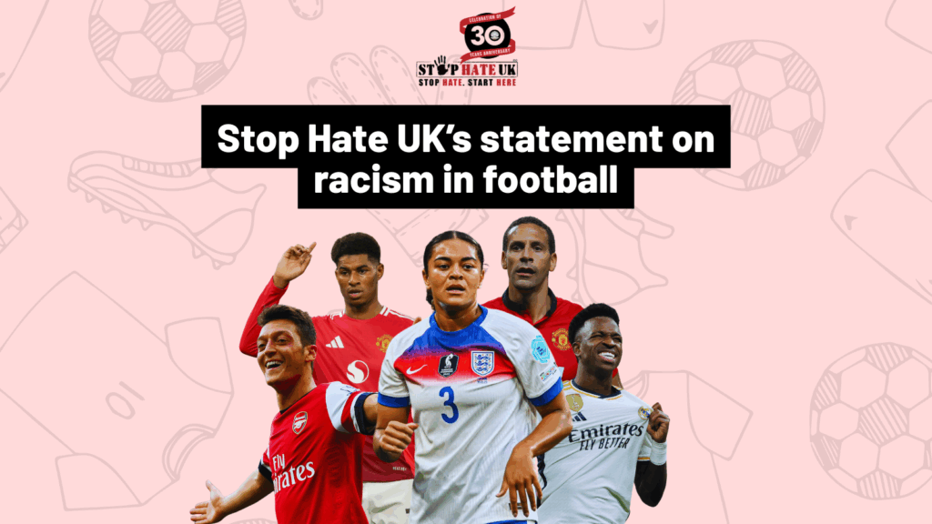 A banner with the title of the blog saying "Stop Hate UK's statement on racism in football". The banner also includes images of Jess Carter, Mesut Ozil, Marcus Rashford, Rio Ferdinand and Vinicius Junior.